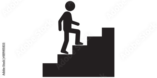 Person walking up stairs icon simple flat vector design ,Walking up the stairs or staircase icon is represented by a silhouette and modern design,Walking up the stairs or staircase vector icon black