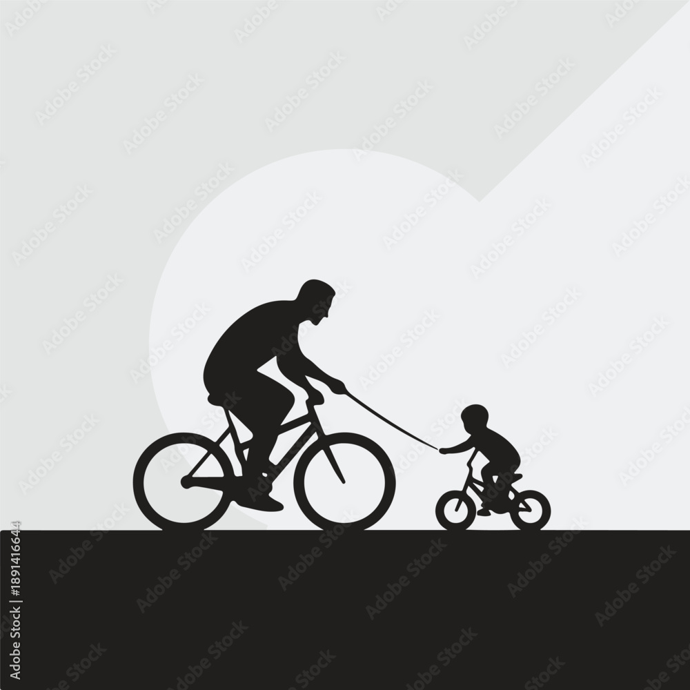 Obraz premium Father playing with child silhouette, Father Teaching Child to Ride a Bicycle