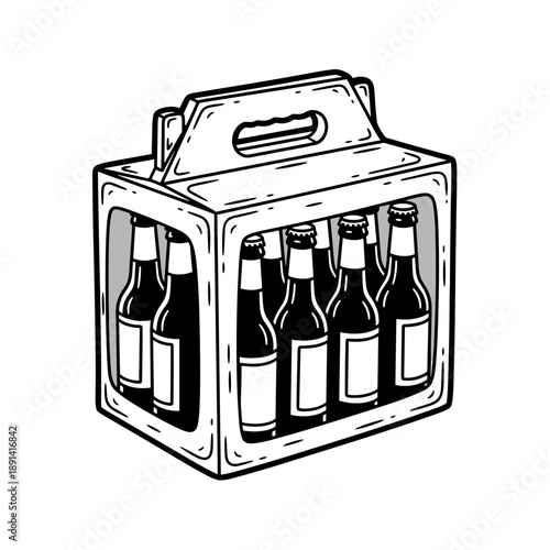 Six Pack of Beer Bottles in a Cardboard Carrier.