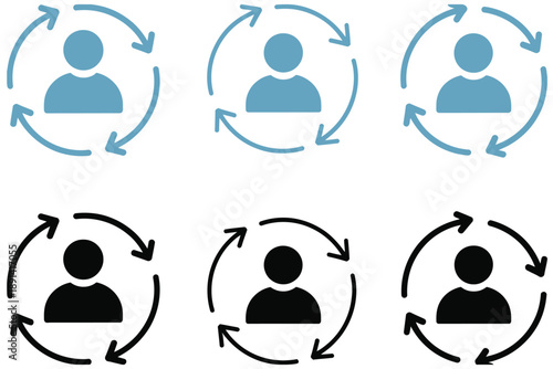 Replace person icon set, including switch user, change profile, and user exchange symbols, vector icons for account management, profile swapping, and UI design projects.
