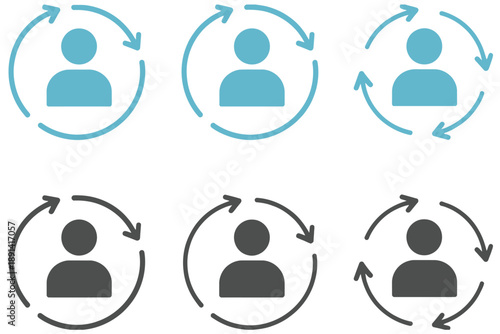 Replace person icon set, user substitution and profile swap symbols, switch user and account change management icons collection, vector illustrations for user interfaces, apps, and web platforms.