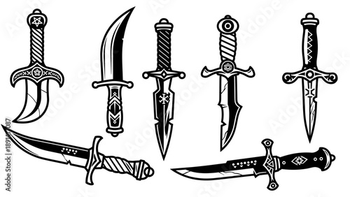 Collection of Vintage Daggers and Knives Illustration.
