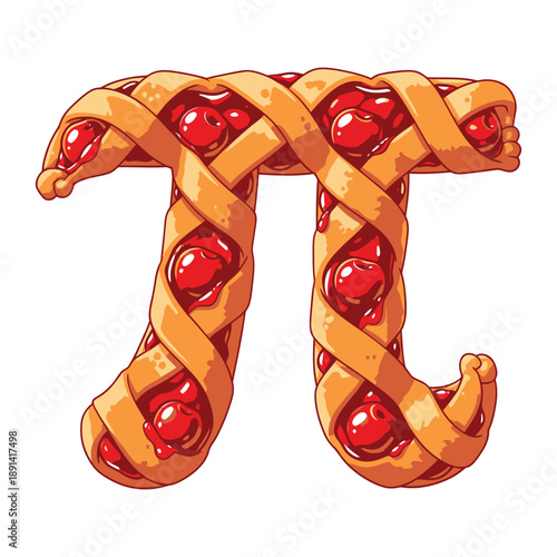 Pixel art cherry pie symbol pi character illustration