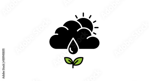 A graphical depiction of the symbiotic relationship between nature, sun, rain, and plant life