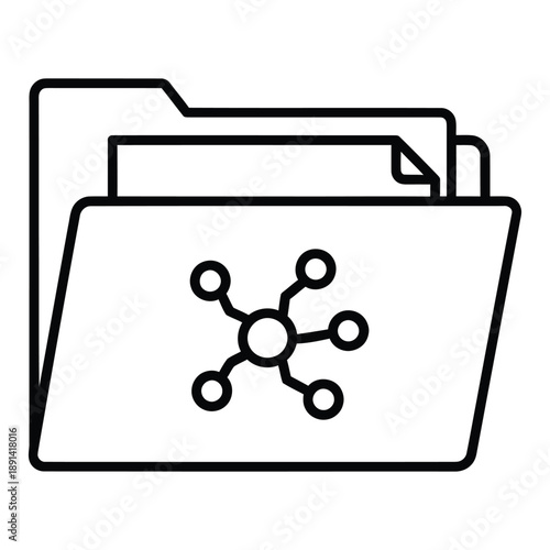 Outline icon of a file folder with a network or connection symbol inside, representing data organization, management, or shared files concept in simple line art style