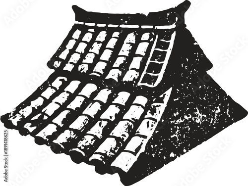 Traditional japanese roof tiles illustration with a textured old design pattern