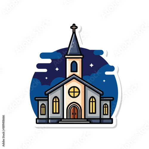 Illustration of a Church Building with Steeple.