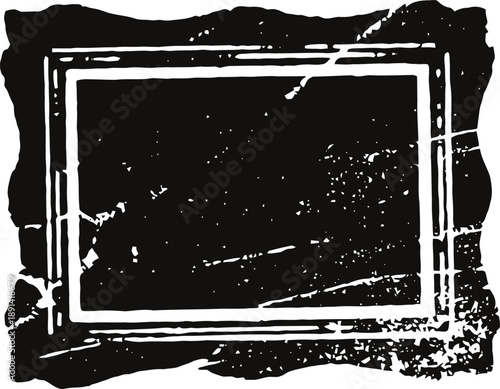 Grunge black rectangular frame with distressed texture and double white border design