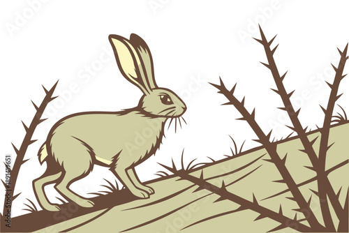 Agile Jackrabbit Darts Through Thorny Bushes in Stylized Natural Setting