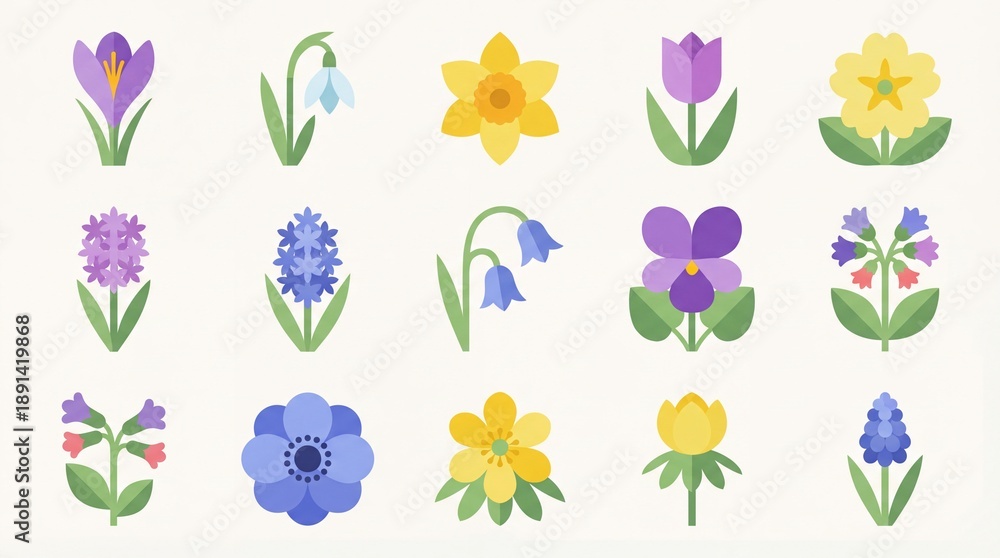 Obraz premium set of colorful spring flowers