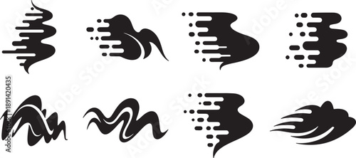 Set of 8 abstract motion blur vector graphics isolated PNG with Transparent Background