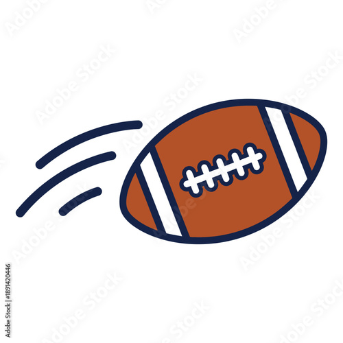 Cartoon illustration of a brown american football flying through the air with motion lines