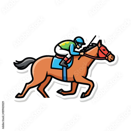 Jockey Riding Horse Racing Cartoon Illustration.