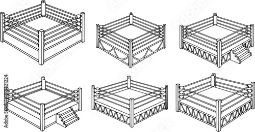 Set of Boxing rings Outline vector illustration isolated On Transparent Background
