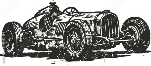 vintage race car illustration classic old fashioned sporty automobile with large tires and streamlined body