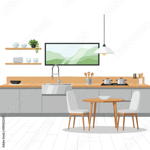 Modern Kitchen Interior with Dining Area