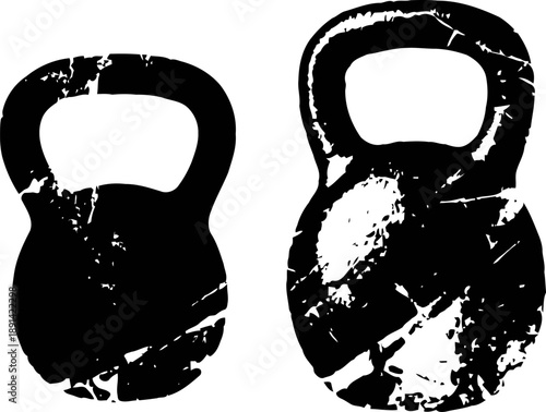 grunge kettlebell vector illustration with distressed texture set, fitness workout equipment
