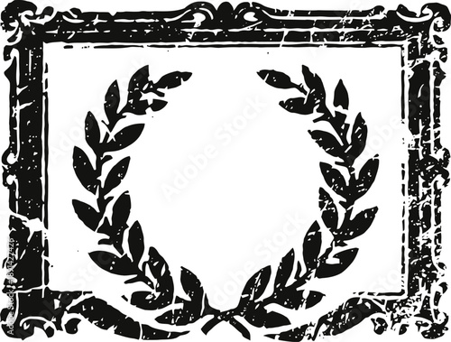 Vintage laurel wreath framed design with distressed grunge texture and ornamental border