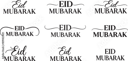 Eid Mubarak greeting vector typography set isolated PNG with Transparent Background