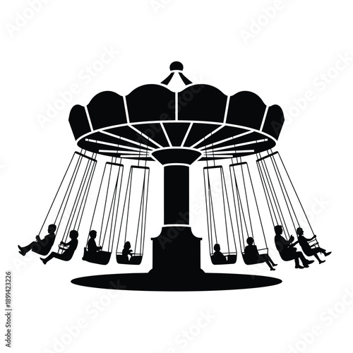 Black silhouette of a classic swing carousel ride with passengers