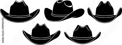 Set of Cowboy Hat silhouette vector illustration isolated On Transparent Background
