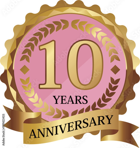 高級感のあるメルヘンな10周年記念エンブレム　ピンク＆ゴールド