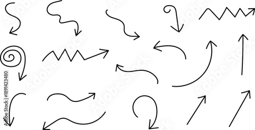 A collection of hand drawn arrows and pointers in various styles and directions