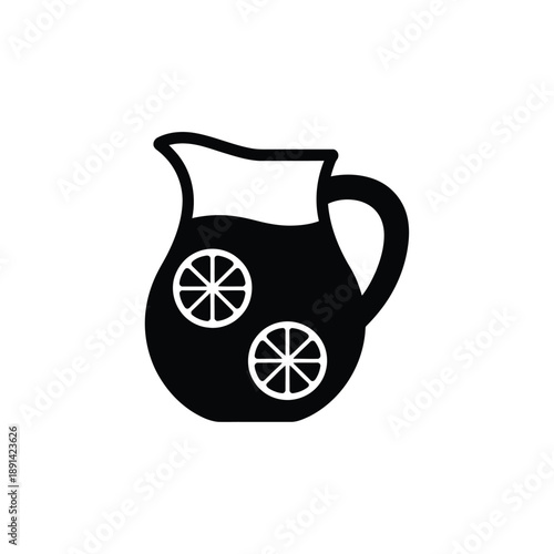 Black and white illustration of a pitcher with citrus fruit slices