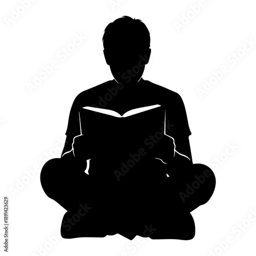 Silhouette of a person sitting cross-legged and reading a book Vector