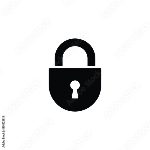 Simple black padlock icon on a stark white background