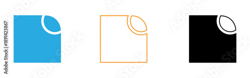 Three colorful icons of documents with curled pages