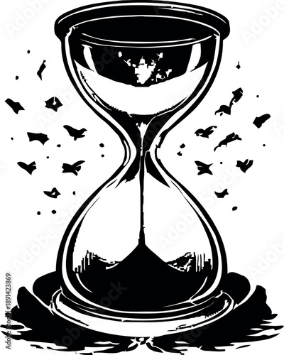 An antique retro sandglass instrument symbolizes the measurement of passing time and a business deadline through a classic hourglass vector illustration featuring flowing sand