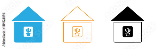 Cactus in house icons in different colors