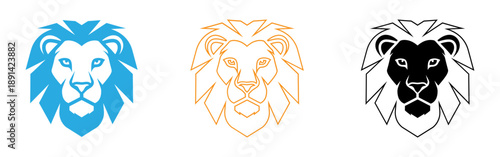 Geometric lion heads in blue orange and black