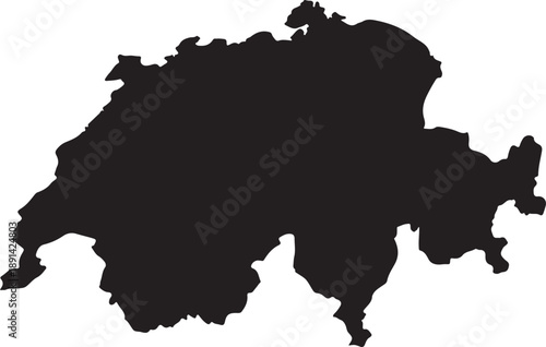 Black silhouette map of Switzerland on a white background country geography