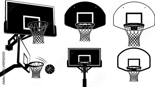 Set of Basketball hoop silhouette vector illustration isolated On Transparent Background
