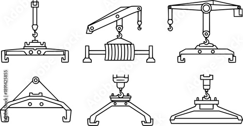 Set of Crane spreaders Outline vector illustration isolated On Transparent Background

