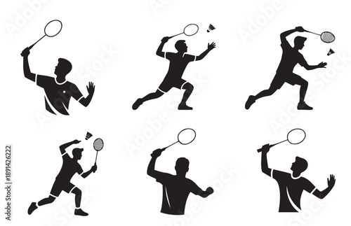 Badminton icon set Energetic Badminton Player in Action, Dynamic Silhouette, Sporty Lifestyle, Outdoor Game, Vibrant Blue and Yellow, Healthy Activity badminton icon  set