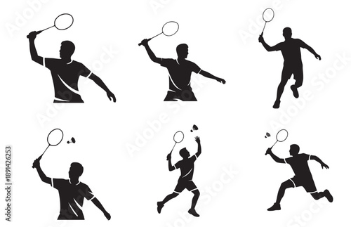 Badminton icon set Energetic Badminton Player Smashing Shuttlecock in Dynamic Action Pose, Sports Concept Illustration, Flat Design badminton icon  set