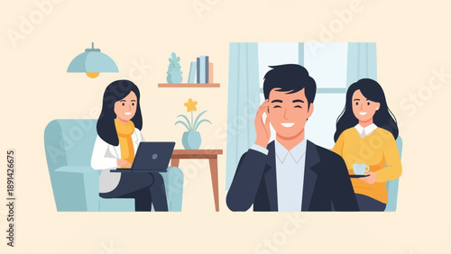 Colleagues collaborating and working remotely in a relaxed setting