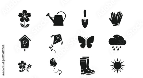 Gardening icons set for spring and summer activities
