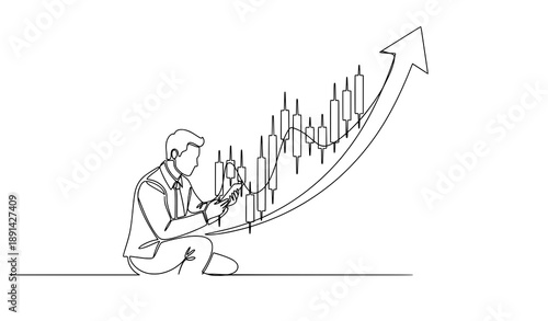 Continuous one line drawing of stock market investment and speculation concept