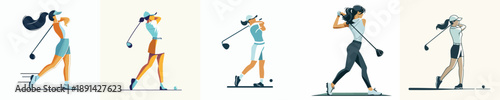 Vector Illustration of a Woman Playing Golf