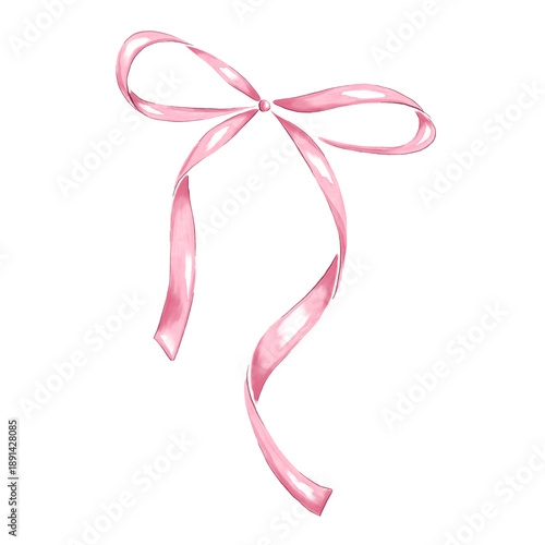 Pink bow. Watercolor hand drawn clipart