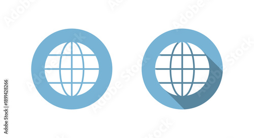 Globe internet icon with long shadow. Worldwide web, and website symbol