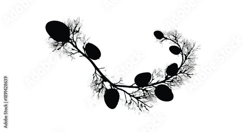 Abstract Black Twig with Ovals Design Element for Decorative Applications