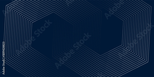 Dark blue hexagon abstract background with futuristic concept of glowing arrow lines technology. Modern shiny blue geometric abstract. line art hexagon