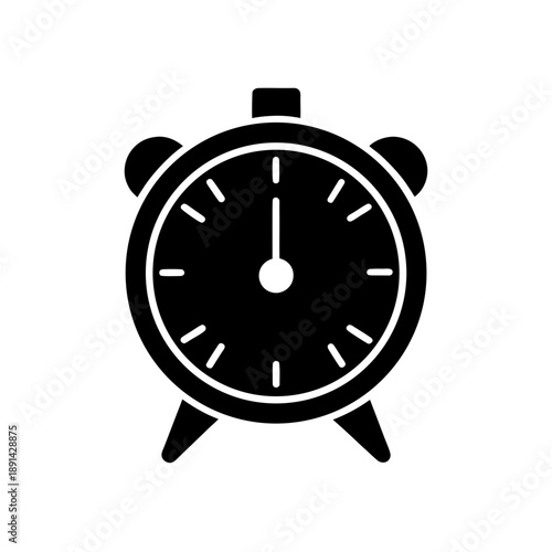 Black vintage alarm clock icon isolated on white background minimal design