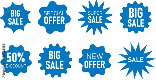 Blue Sale Starburst Sticker Set.