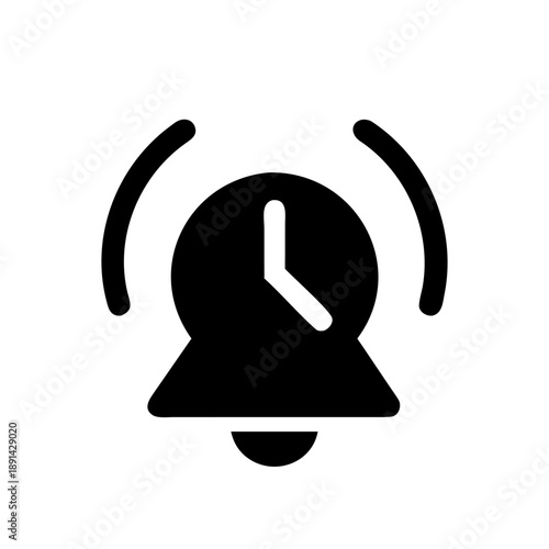 Black alarm clock icon with ringing sound waves on white background vector illustration
